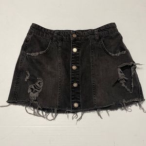 Free People Distressed Black Denim Skirt